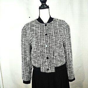 Madden NYC Black & White Tweed Pattern Cropped Medium Bomber Jacket
